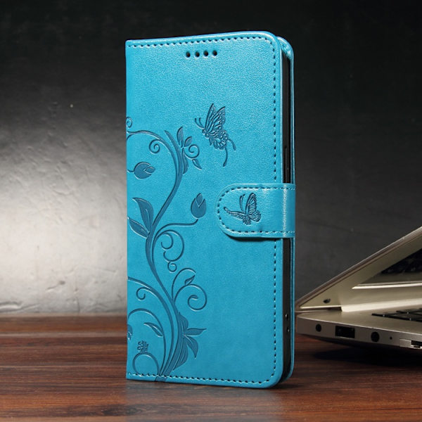 OnePlus 15 5G Plånboksfodral Flower Pattern Konstläder Blå