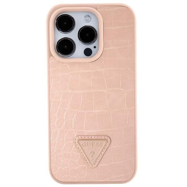 Guess iPhone 15 Pro Max Mobilskal Croco Triangle Metal Logo Rosa
