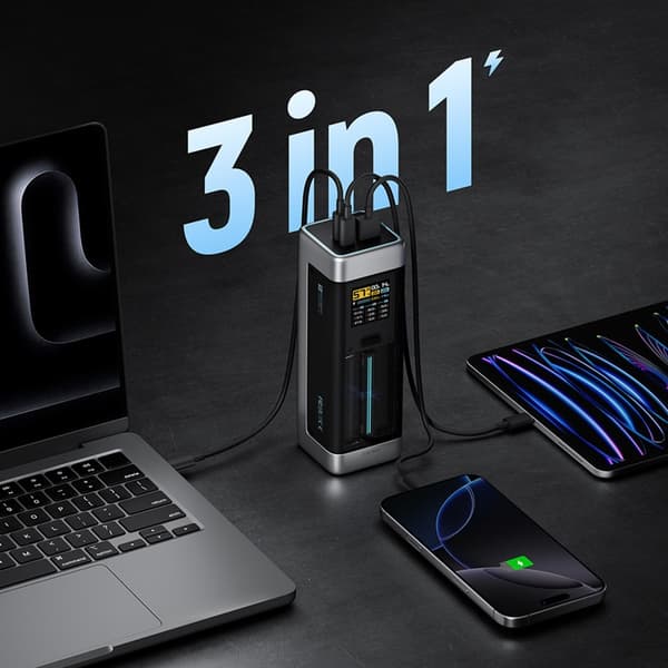 Cuktech Powerbank 25000mAh 210W 2xUSB-C 1xUSB-A - Sort Svart