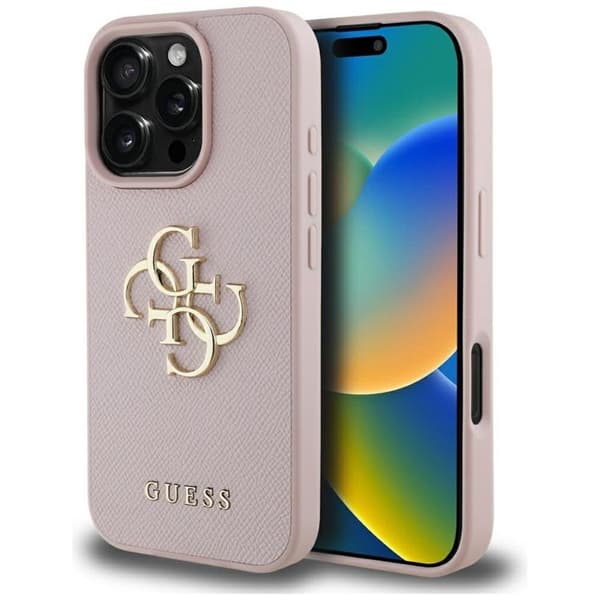 Guess Mobilskal till iPhone 16 Pro Grained Big 4G Small Classic Logo - Rosa Rosa