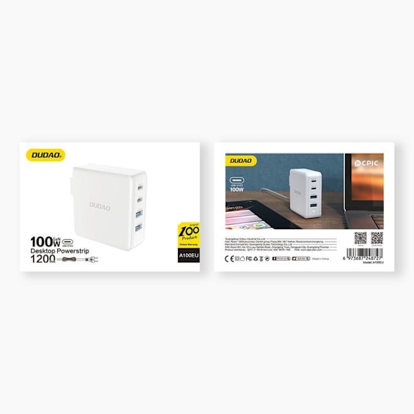 Dudao GaN Väggladdare 2 x USB Till 2x USB-C 100W - Vit