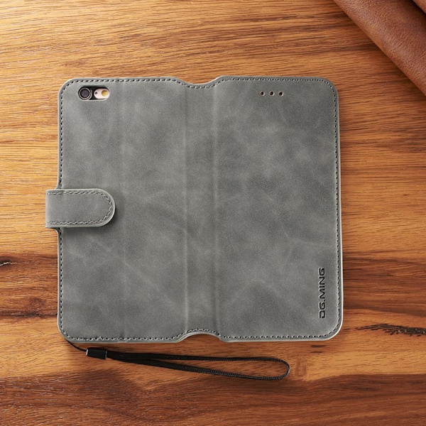 DG.MING Retro Plånboksfodral Konstläder för iPhone 6s Plus - Grå