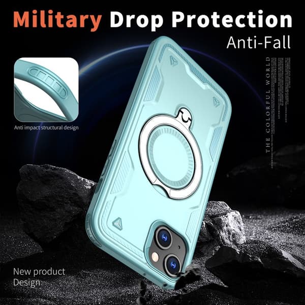 Mobilskal till iPhone 15 PC+TPU Militärskydd Med Ställ - Blå