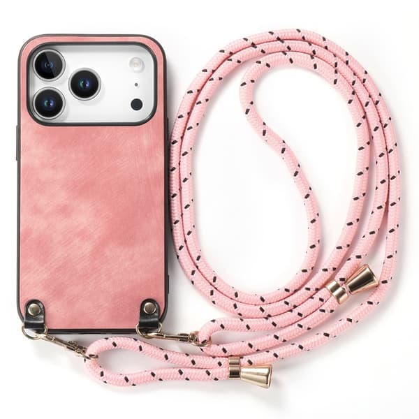 Mobilskal till iPhone 17 Pro med Justerbar Rem Retro Läder - Rosa Rosa