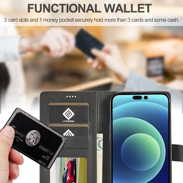 LC.IMEEKE iPhone 15 Pro Max Plånboksfodral Konstläder - Svart