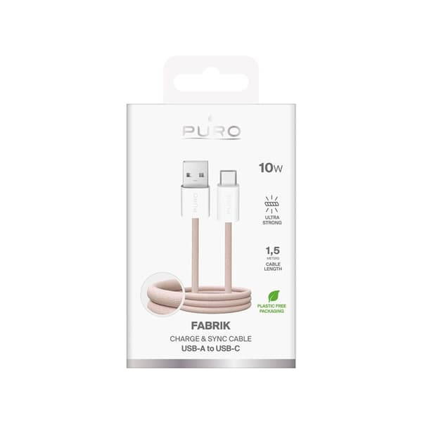 Puro USB-A - USB-C 10W Kabel 1.5m Fabrik Braided - Beige Beige