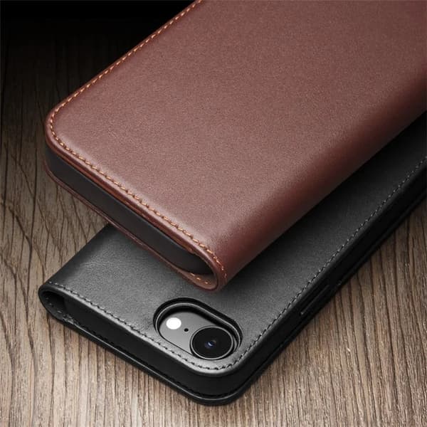 QIALINO iPhone 16e Plånboksfodral Äkta Läder Anti-Drop - Brun Brun