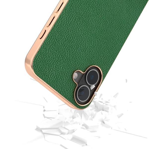 ABEEL Mobilskal till iPhone 16 Äkta Läder + PC + TPU Elektroplätering Grön