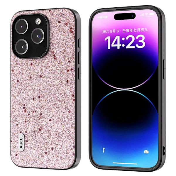 ABEEL Mobilskal till iPhone 15 Pro Max Glitter Drop-proof PU Läder - Rosa