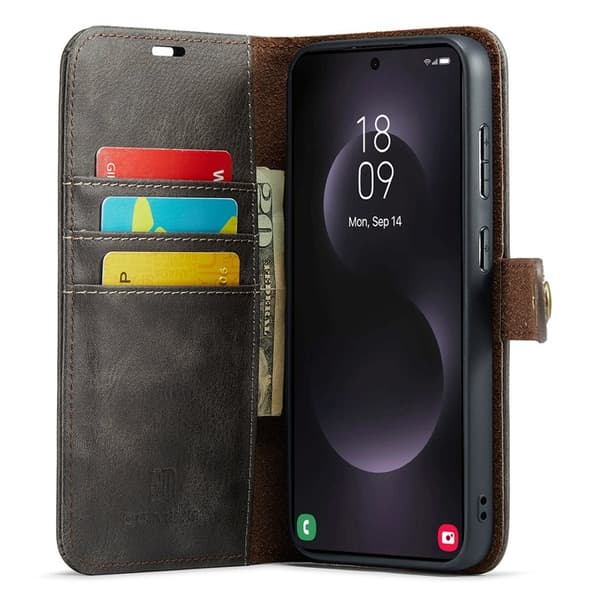DG.MING Samsung Galaxy S25 Edge Plånboksfodral Äkta Läder Avtagbart - Grå