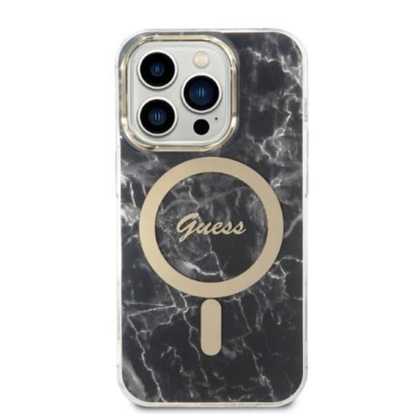 GUESS iPhone 14 Pro Max Magsafe Skal Marble + Trådløs Oplader - Black