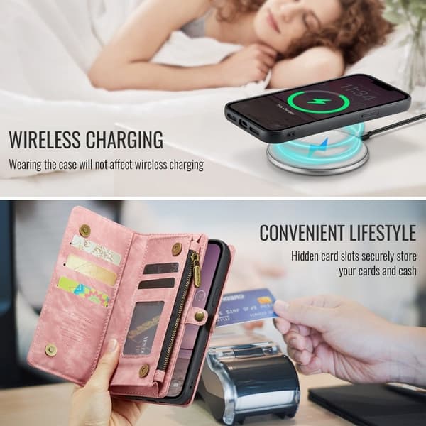 CASEME 008 iPhone 16e Plånboksfodral i Konstläder med - Rosa