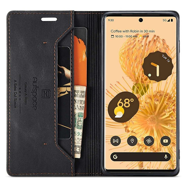 AUTSPACE A01 Google Pixel 6 Pro Plånboksfodral Konstläder - Svart