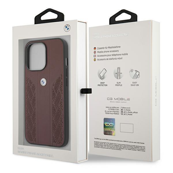 BMW Cover iPhone 13 Pro Leather Curve Perforate - punainen Red
