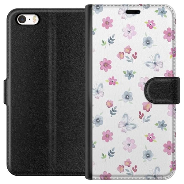 Plånboksfodral till Apple iPhone SE (2016) med Blommor och fjärillar