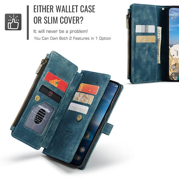 CASEME Google Pixel 10 Pro/10 Konstläder Plånboksfodral Zipper C30 - Blå Blå