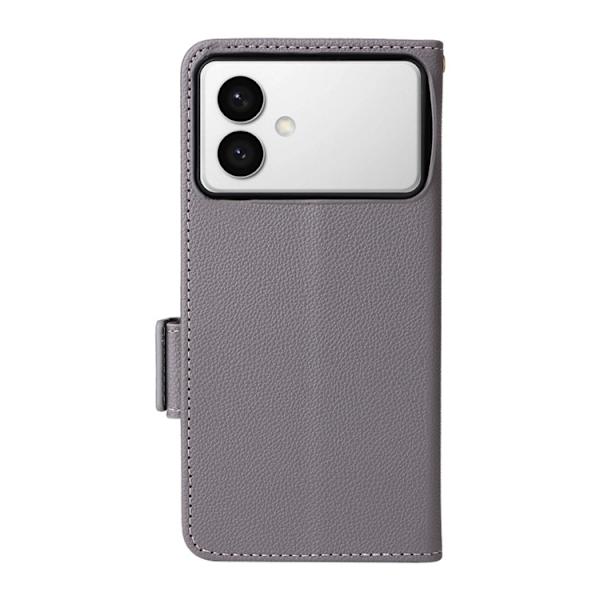Galaxy S26 Edge Plånboksfodral Litchi Konstläder med Rem - Grå Grå