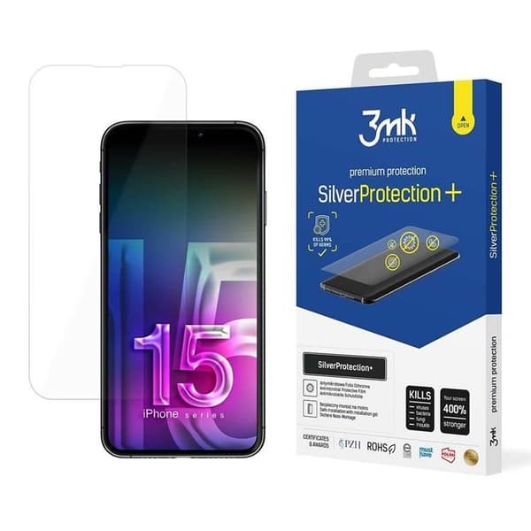 3MK iPhone 15 Plastfilm skärmskydd Silver Protection+ Transparent
