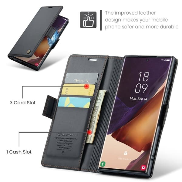 CASEME Plånboksfodral Konstläder för Samsung Galaxy Note20 Ultra - Svart