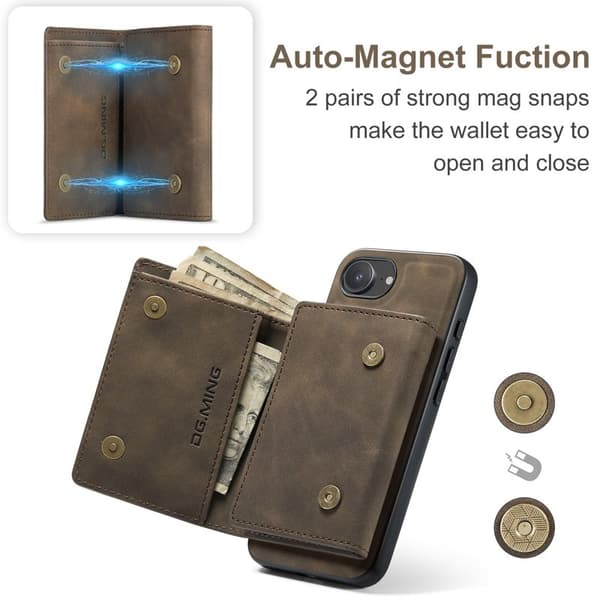 DG.MING M1 Series Mobilskal till iPhone 16e med Kickstand - Brun