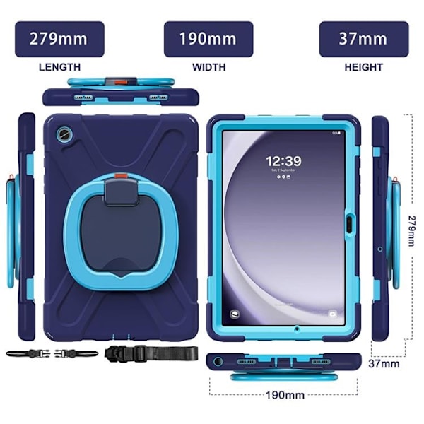 Mobilskal till Galaxy Tab A9 Plus Kickstand Handle Grip - Svart / Blå Svart