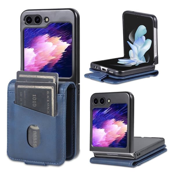 AZNS Samsung Galaxy Z Flip5 Plånboksfodral Konstläder - Blå