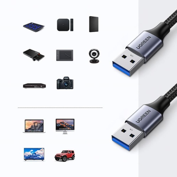 Ugreen USB-A–USB-A-kaapeli 0,5 m - harmaa