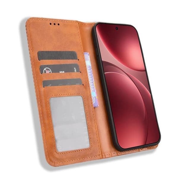Oppo Find X9 Pro 5G Plånboksfodral Konstläder Retro Textur - Brun