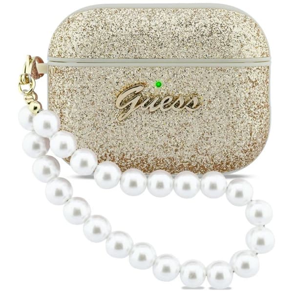 Guess AirPods Pro 3 Skal Glitter Pearl Strap Guld