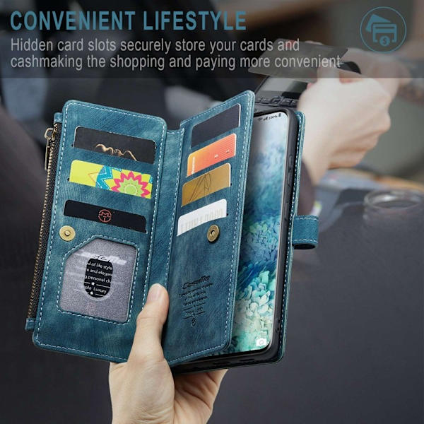 CASEME Konstläder Plånboksfodral för Samsung Galaxy S20 Plus - Blå