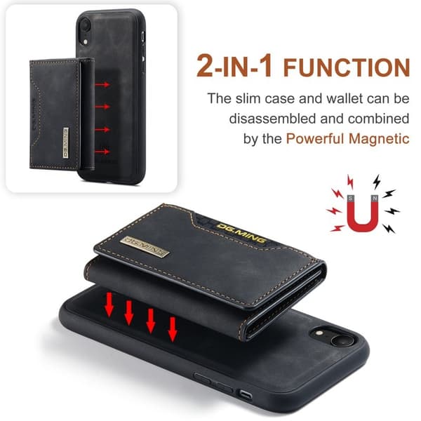 DG.MING 2 in 1 Magnetisk Konstläder Plånboksfodral iPhone XR - Svart