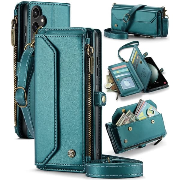 CASEME Plånboksfodral Konstläder för Samsung Galaxy S23 FE - Grön