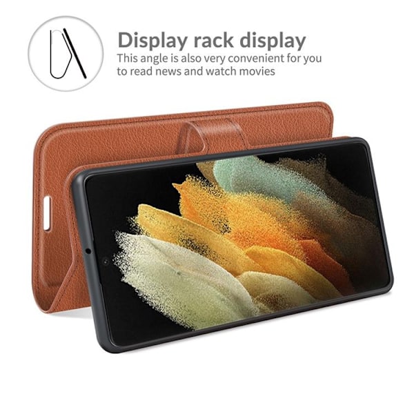 Litchi Magnetic Fodral Galaxy S22 Ultra 5G - Brun Brun