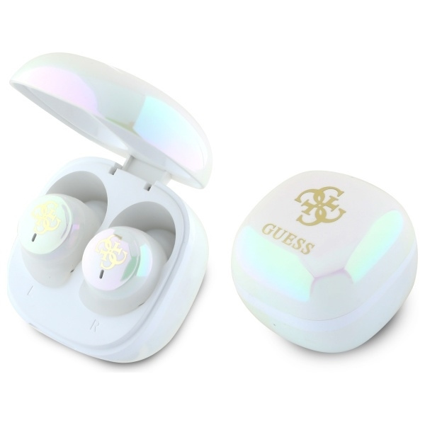 Guess TWS øretelefon Bluetooth iriserende 4G trykt logo - hvid Vit