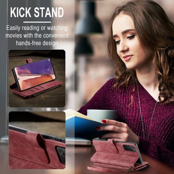 CASEME Konstläder Plånboksfodral för Samsung Galaxy Note20 5G/4G - Röd