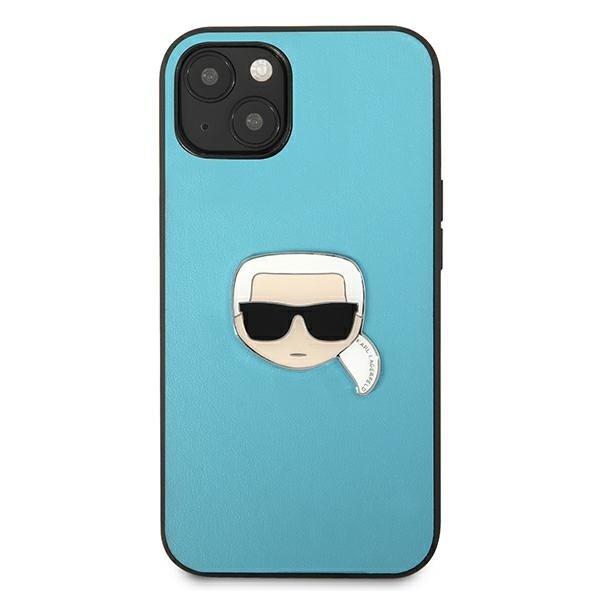 Karl Lagerfeld nahkainen Ikoninen Karlin pään metallikotelo iPhone 13 min Blue