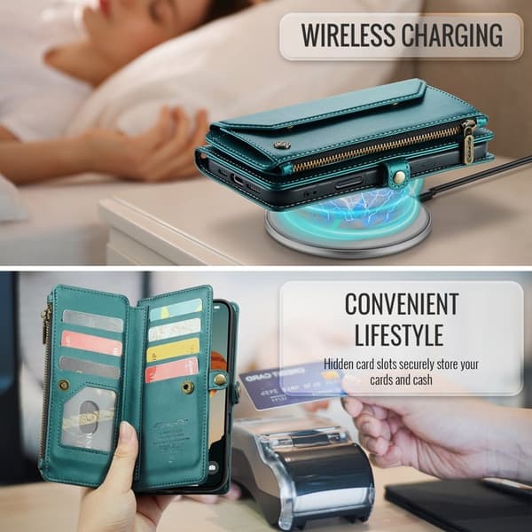 CASEME iPhone Air Plånboksfodral Konstläder med Dragkedja - Grön