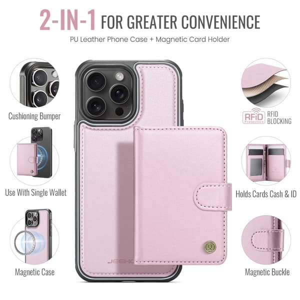 JEEHOOD J09 Mobilskal till iPhone 14 Pro Max RFID Läder MagSafe - Rosa