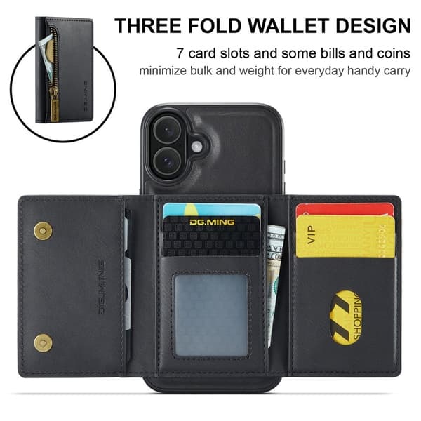 DG.MING M5 Series Mobilskal till iPhone 16 Plus Magnetiskt Konstläder Svart