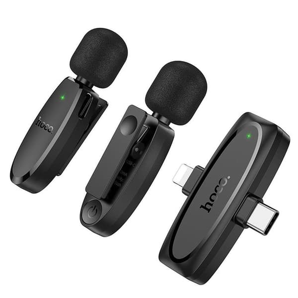 HOCO 2-st Trådlös Lavaliermikrofon Lightning, USB-C L15 - Svart Svart