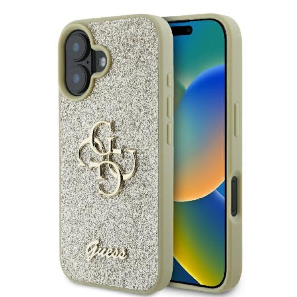 Guess Mobilskal till iPhone 16 Plus Fixed Glitter Big 4G - Guld Guld