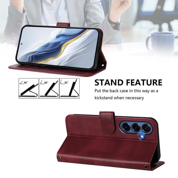 Plånboksfodral för Samsung Galaxy S26 Plus Konstläder Stativ - Vinröd
