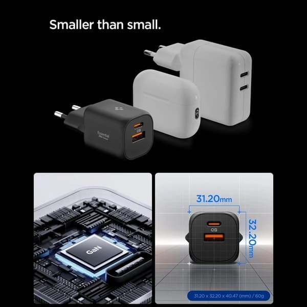 Spigen 2-Port Nätverk Laddare 35W ESSENTIAL EE352EU Svart