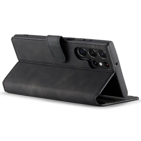 DG.MING Retro KonstLäder Plånboksfodral Samsung Galaxy S22 Ultra - Black