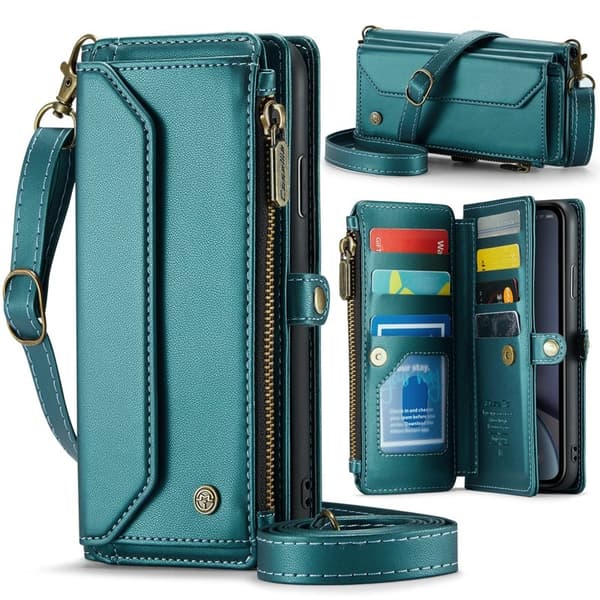 CASEME Plånboksfodral Konstläder för iPhone XR med kortfack - Grön