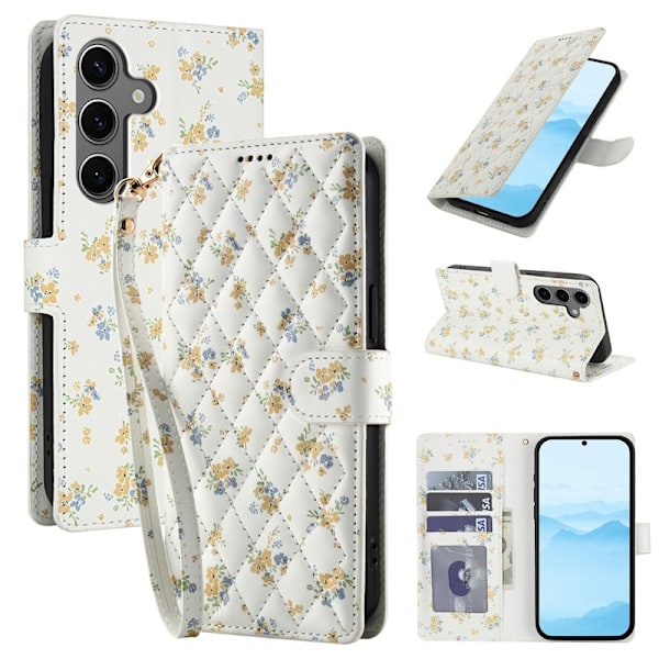 Samsung Galaxy S26 Pro Plånboksfodral Rhombic Blommönster Konstläder - A5