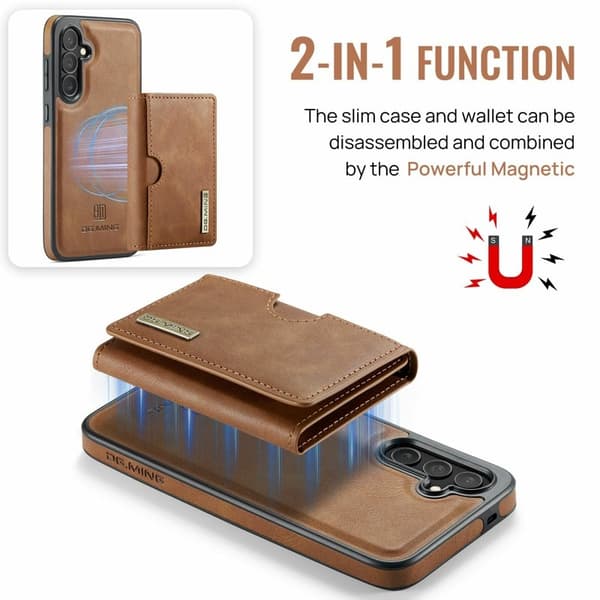 DG.MING M6 Series Samsung Galaxy S25 FE Konstläder Plånboksfodral Magnetisk Brun