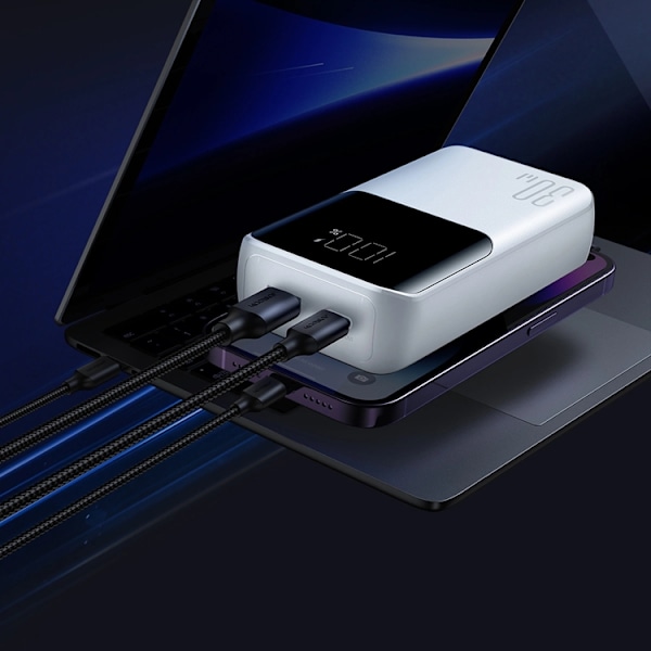 Joyroom Powerbank 10000mAh 30W med Lightning/USB-C Kablar - Vit