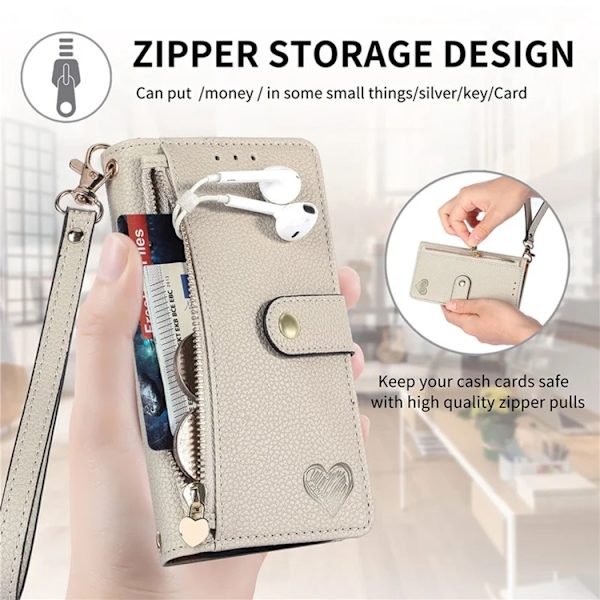 iPhone 17 Pro Max Konstläder Plånboksfodral RFID-Skydd Zipper med rem - Grå Grå