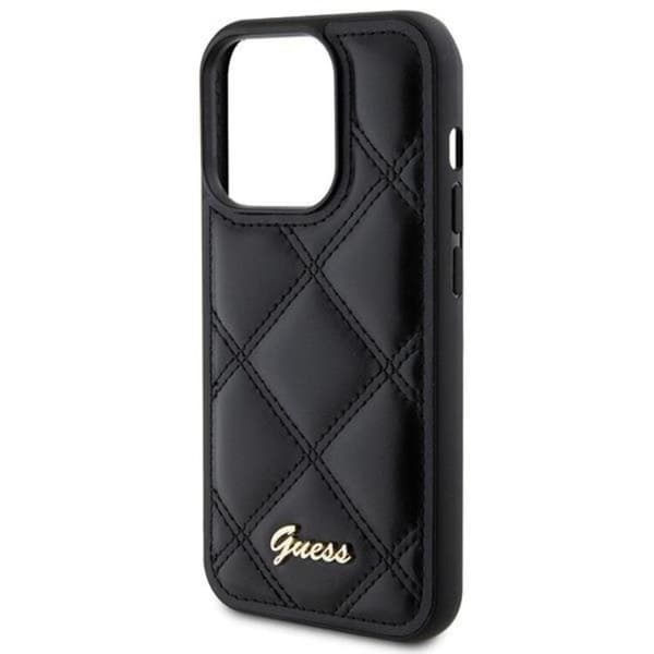 Guess iPhone 15 Pro Cover Quilted Metal Logo - Sort Black